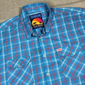 Dixxon Palm Beach Shirt Mens 4X Blue Plaid Bamboo Blend Short Sleeve Button Up